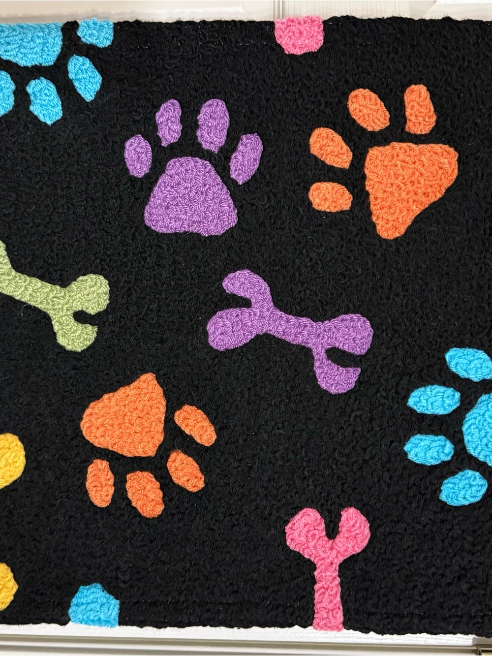Colorful Paw Print Dog Mat - Black with Purple, Orange, Blue & Pink
